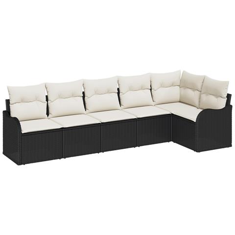 Set di Divano da Giardino 6 Pezzi con Cuscini Nero Polyrattan, Divano da Giardino 2 Posti con Contenitore e Cuscini Nero Polyrattan - Foto 1