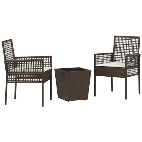 Set Bistro da Giardino a 3 Pezzi con Cuscini Marrone in Polyrattan - Foto 1