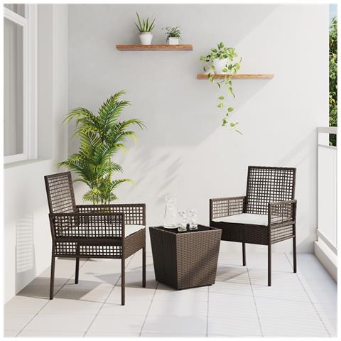 Set Bistro da Giardino a 3 Pezzi con Cuscini Marrone in Polyrattan - Foto 2