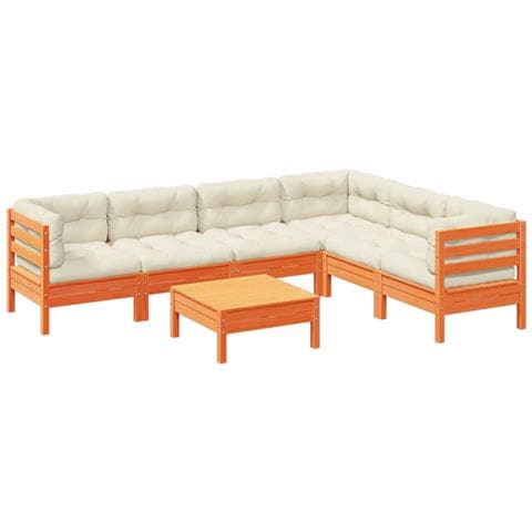Set Divani Giardino 7 pz con Cuscini Marrone Cera Massello Pino - Foto 1