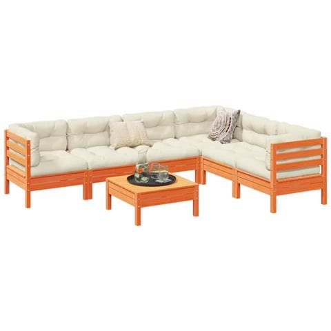Set Divani Giardino 7 pz con Cuscini Marrone Cera Massello Pino - Foto 2
