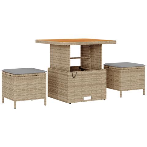 Set da pranzo giardino 3 pezzi con cuscini Beige Poly Rattan Acacia - Foto 1