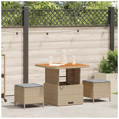 Set da pranzo giardino 3 pezzi con cuscini Beige Poly Rattan Acacia - Foto 2