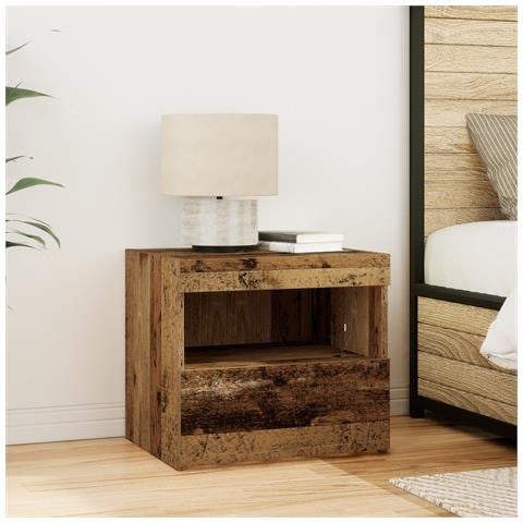comodino con luci LED legno vecchio 50x40x45 cm - Foto 2