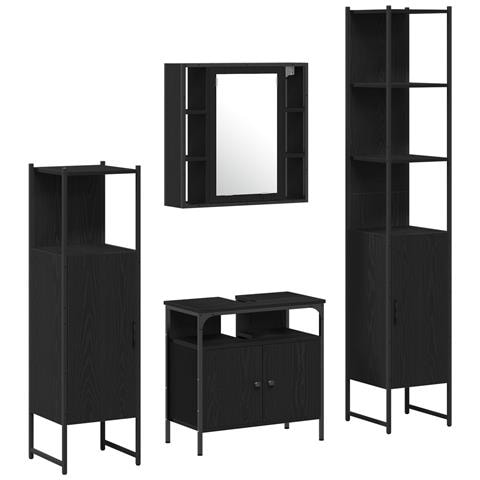 Set di Mobili da Bagno in 4 Pezzi in Legno Ingegnerizzato Nero Rovere - Foto 1