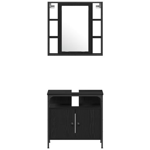 Set di Mobili da Bagno in 4 Pezzi in Legno Ingegnerizzato Nero Rovere - Foto 9