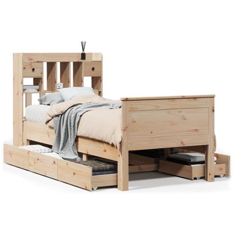 Letto Libreria senza Materasso 90x190 cm Legno Massello Pino - Foto 1