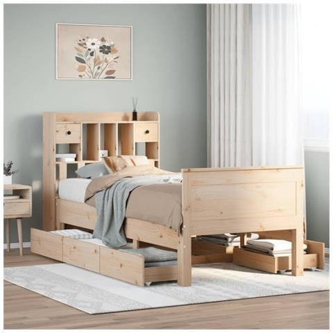 Letto Libreria senza Materasso 90x190 cm Legno Massello Pino - Foto 2