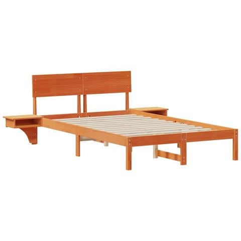 Rete letto con comodini Cera marrone Legno di pino massello - Foto 1