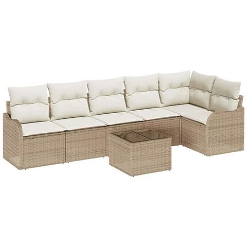 Set Divano da Giardino con cuscino 7 pcs Marrone Poly Rattan - Foto 1