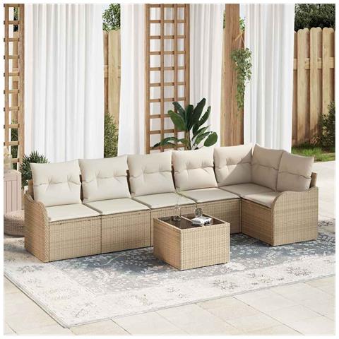 Set Divano da Giardino con cuscino 7 pcs Marrone Poly Rattan - Foto 2