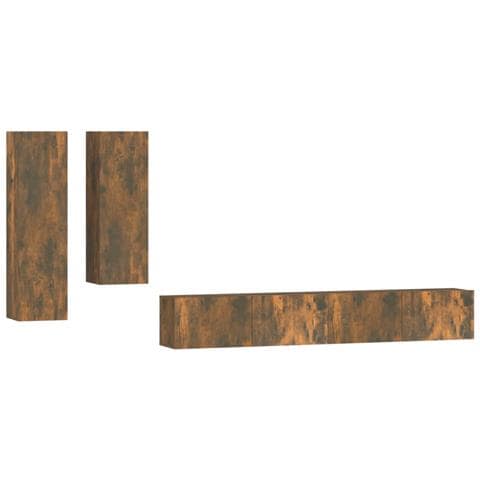 Set di Mobili Porta TV 4 pz Rovere Fumo in Legno Multistrato - Foto 1