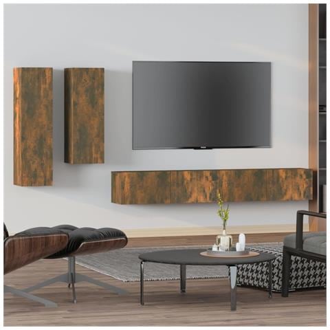 Set di Mobili Porta TV 4 pz Rovere Fumo in Legno Multistrato - Foto 2