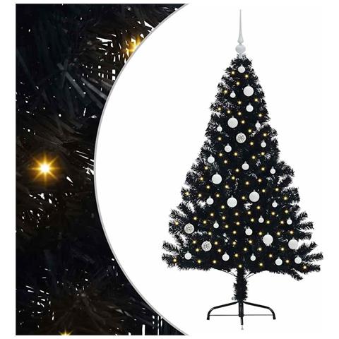 Albero di Natale artificiale con luci integrate Nero 150 cm PVC - Foto 1