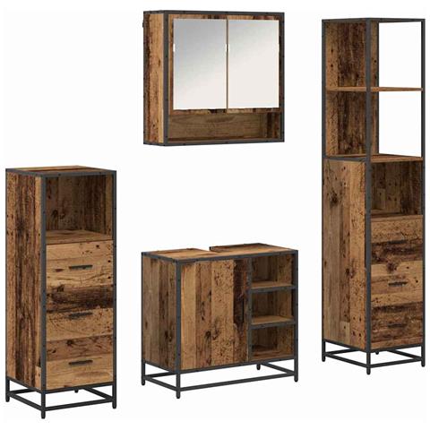 Set di mobili per il bagno con cassetto 4 pcs Legno vecchio - Foto 1