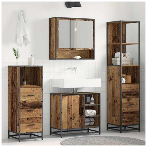 Set di mobili per il bagno con cassetto 4 pcs Legno vecchio - Foto 2