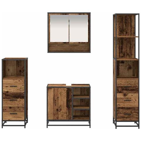 Set di mobili per il bagno con cassetto 4 pcs Legno vecchio - Foto 9
