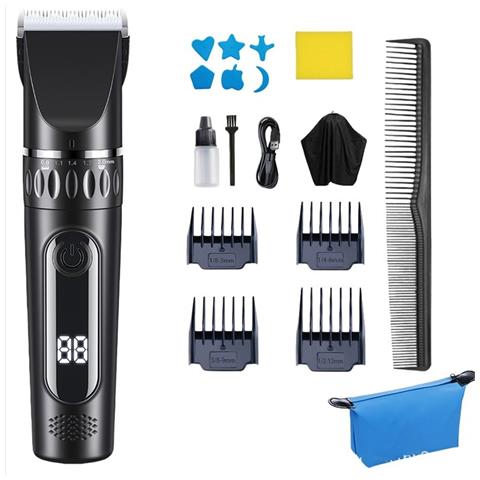 Set Tagliacapelli Elettrico Nero - Regolabarba Ricaricabile Senza Fili Per Uso Domestico - Foto 1