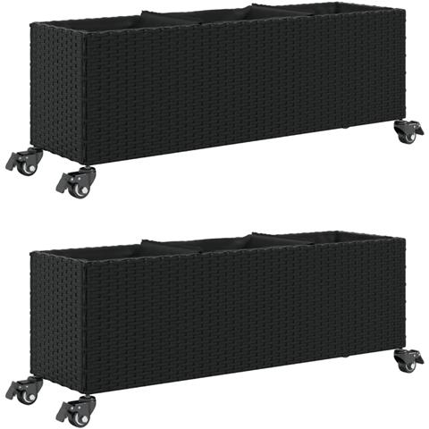 Fioriere da Giardino con Ruote 2pz Nere 107x32x38 cm Polyrattan - Foto 1
