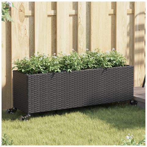 Fioriere da Giardino con Ruote 2pz Nere 107x32x38 cm Polyrattan - Foto 2