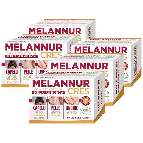 MelannurCres 60 Capsule - Mela Annurca, Astaxantina, Zinco, Rame, Selenio e Biotina - Capelli, Pelle e Unghie (Confezione quintupla) - Foto 1