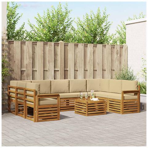 Set divani 10 pcs Naturale e Beige Legno di Acacia Massello - Foto 2