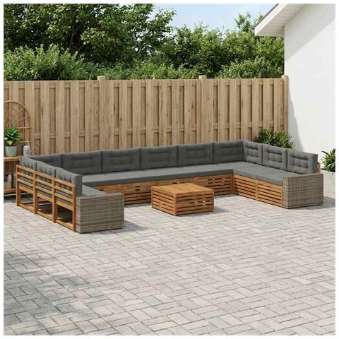 Set divani con cuscino 11 pcs Legno di Acacia Massello - Foto 2