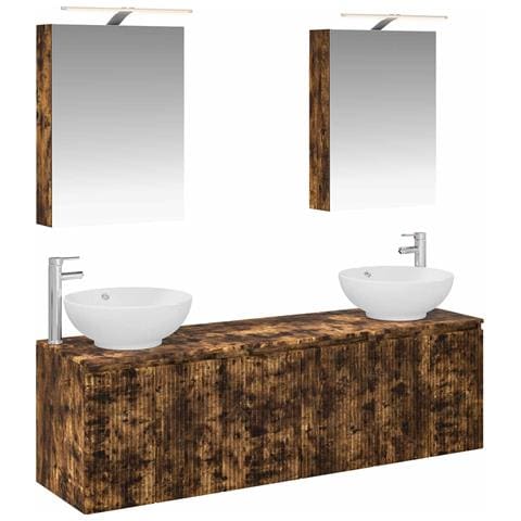 Set di Armadi da Bagno 5 pcs Rovere Fumo Legno ingegnerizzato - Foto 1