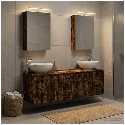 Set di Armadi da Bagno 5 pcs Rovere Fumo Legno ingegnerizzato - Foto 2