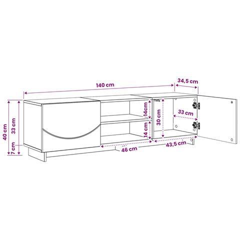 Supporto TV 140 x 34.5 x 40 cm Bianco Lucido - Foto 9