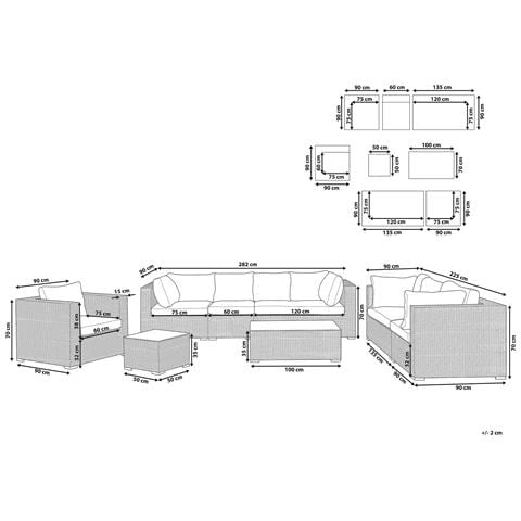Lounge Set Con 8 Posti A Sedere Di Rattan Sintetico Taupé / crema Maestro Ii - Foto 14