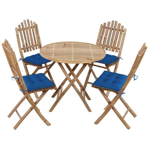 Set Da Pranzo Da Giardino 5 Pz Pieghevole Con Cuscini In Bamb? - Foto 1