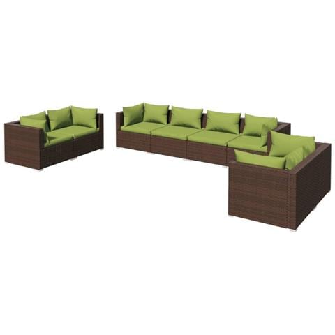 Set Divani Da Giardino 8 Pz Con Cuscini In Polyrattan Marrone - Foto 1
