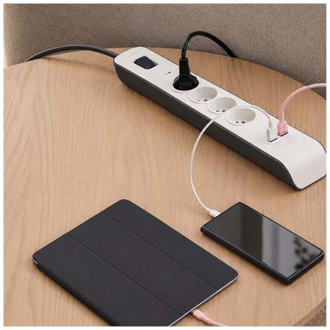Multipresa Sovratensione 4 Prese / 2 Porte Usb-a Cavo 2 M Robusto, Bianco / Grigio - Foto 10