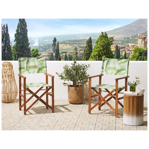 Set Di 2 Sedie Legno Di Acacia Scuro Motivo Foglie Di Palma Cine - Foto 1