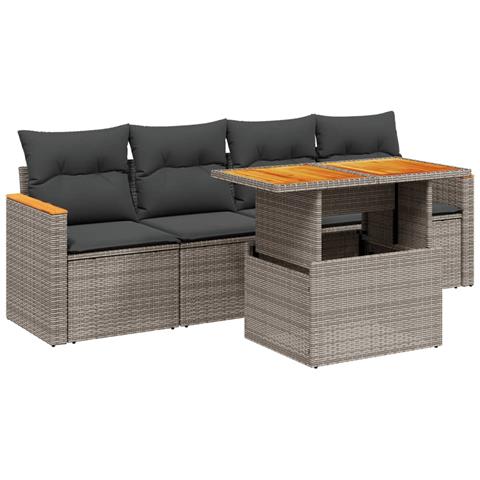 Set Divano Da Giardino 5 Pz Con Cuscini Grigio In Polyrattan - Foto 1