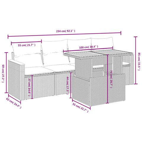 Set Divano Da Giardino 5 Pz Con Cuscini Grigio In Polyrattan - Foto 2