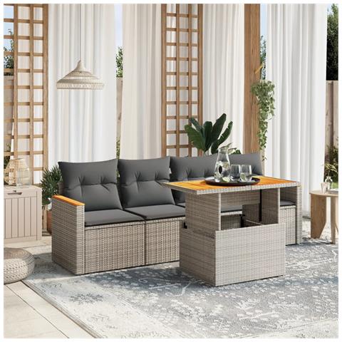 Set Divano Da Giardino 5 Pz Con Cuscini Grigio In Polyrattan - Foto 3