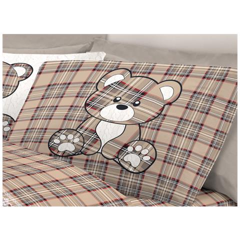Completo Lenzuola Linea Pensieri Delicati 100% Cotone Disegno Orsetto Tartan Piazza E Mezza Beige - Foto 5