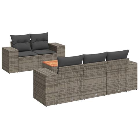 Set Divano da Giardino 6 pz con Cuscini Grigio in Polyrattan - Foto 1
