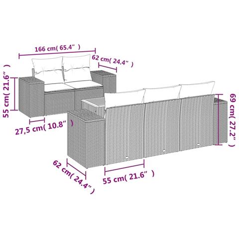 Set Divano da Giardino 6 pz con Cuscini Grigio in Polyrattan - Foto 2