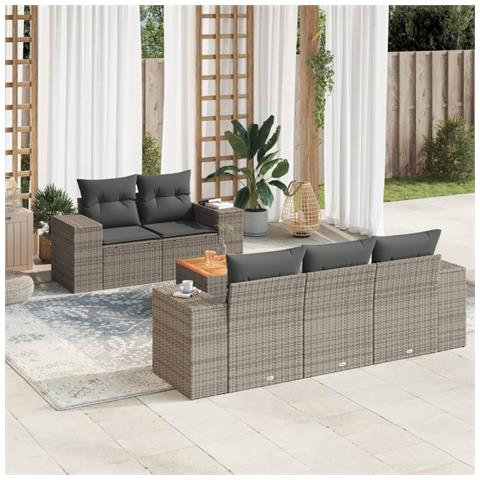 Set Divano da Giardino 6 pz con Cuscini Grigio in Polyrattan - Foto 3