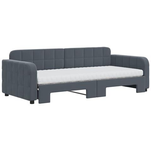 Divano Letto Estraibile Materassi Grigio Scuro 90x200cm Velluto - Foto 3