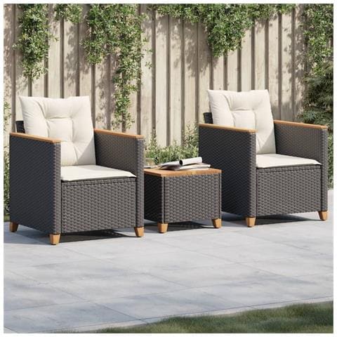 Set da Bistr? 3 pz con Cuscini Nero Polyrattan e Legno Acacia - Foto 9