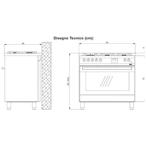 Cucina Elettrica PG96WMFT /AEO 5 Fuochi a Gas Forno Elettrico Multifunzione Ventilato Classe A Dimensioni 90 x 60 cm Colore Acciaio Inox - Foto 2