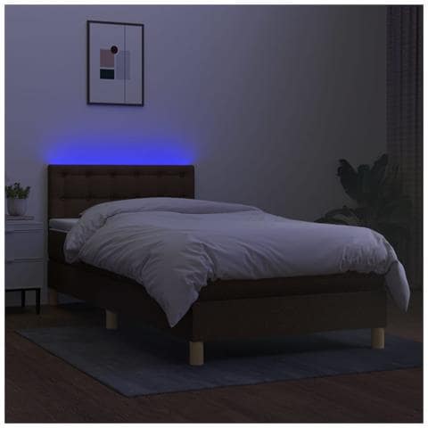 Letto a Molle Materasso e LED Marrone Scuro 80x200cm in Tessuto - Foto 8