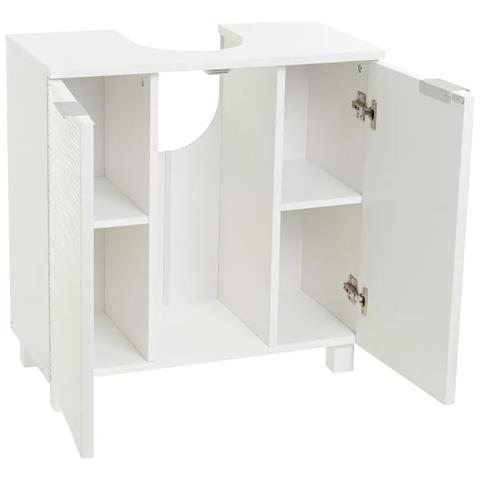 Mobile Bagno Sotto Lavabo Con 2 Ante Ondulate In Legno Laccato Mdf Da 15 Mm Per Lavabo Sospeso.l60xp30xh60 Cm (bianco) - Foto 1