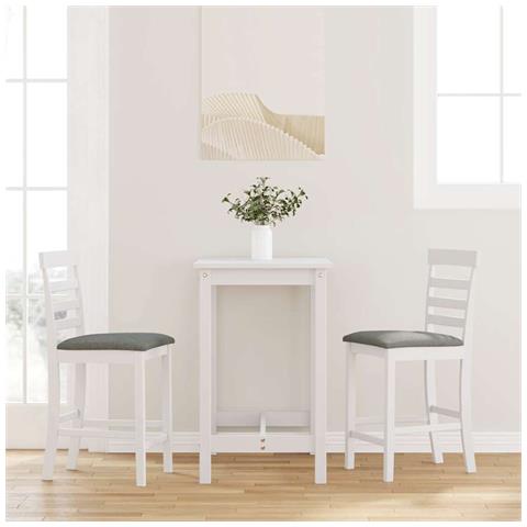 Sgabelli da Bar con Cuscini 2 pz Bianco Legno Massello di Hevea - Foto 2