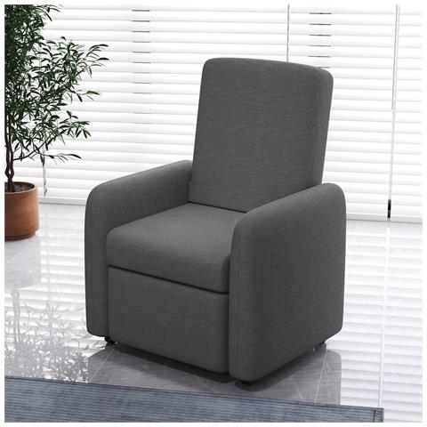 Poltrona Reclinabile 115° max con Poggiapiedi e 4 Ruote, in Poliestere e Legno, 76x78.5x102 cm, Grigio - Foto 6