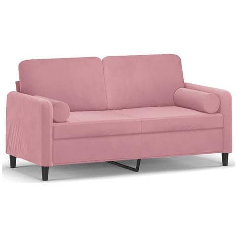 Divano A 2 Posti Con Cuscini Rosa 140 Cm In Velluto - Foto 1